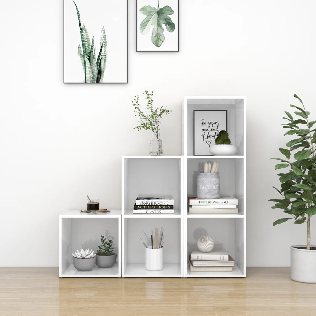 TV-skåp 3 delar vit högglans konstruerat trä