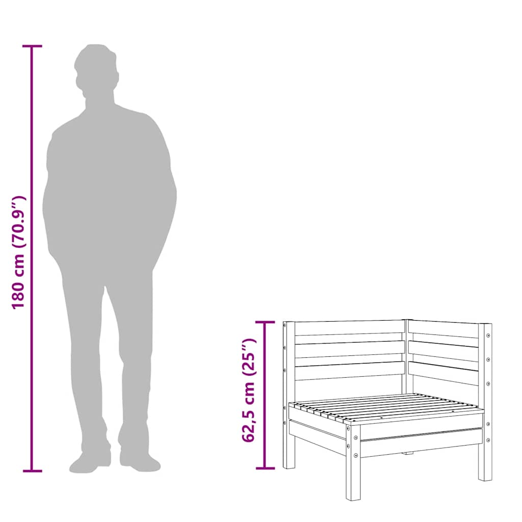 Hörnsektion till trädgårdssoffa svart massiv furu