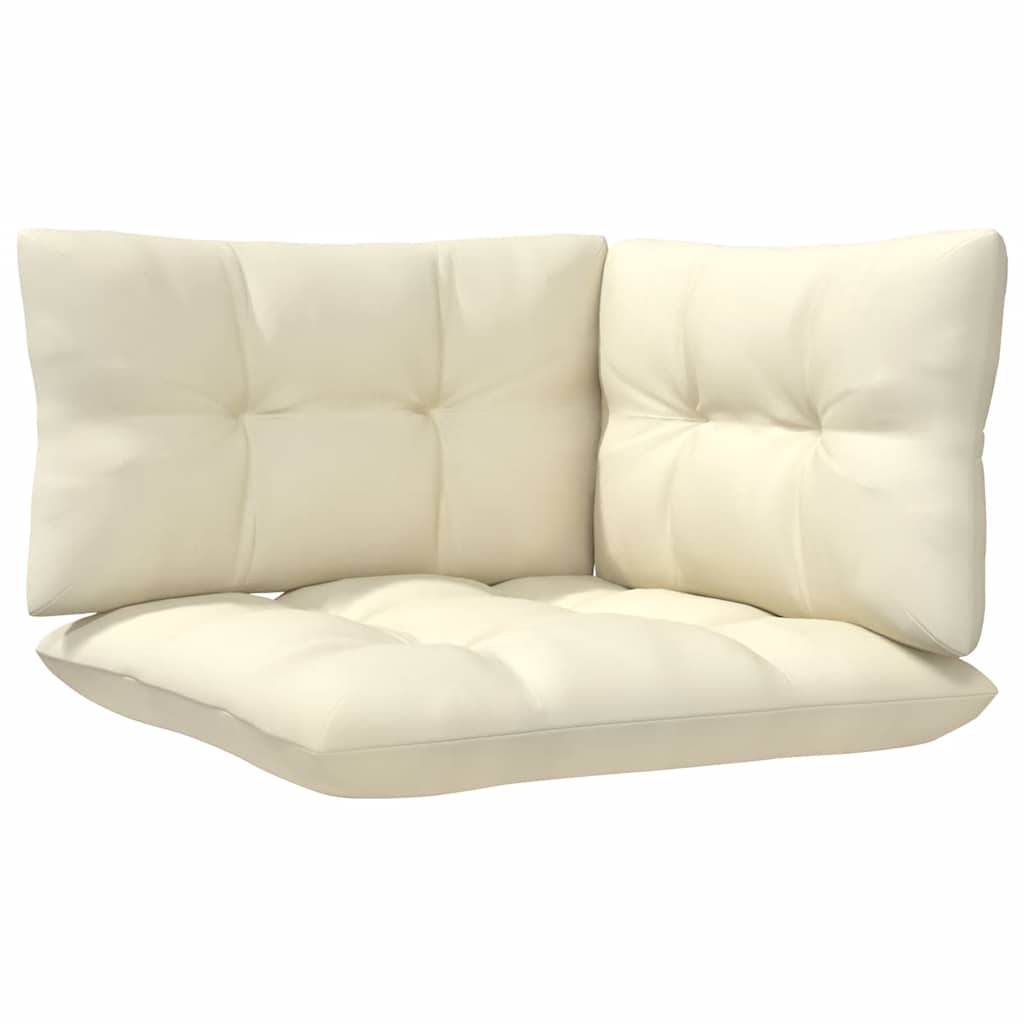 Hörnsoffa med gräddvita dynor massiv furu