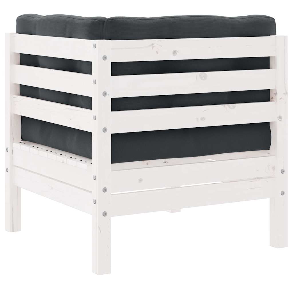 Hörnsoffa med vit dynor massiv furu