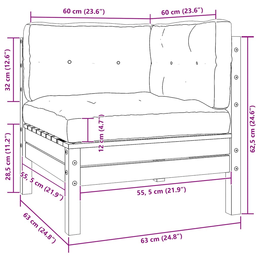 806632 vidaXL Trädgårdshörnsoffa med kuddar vit massiv furu