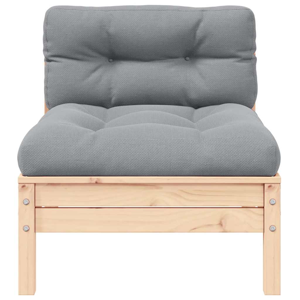 Mittensoffa med grå dynor massiv furu