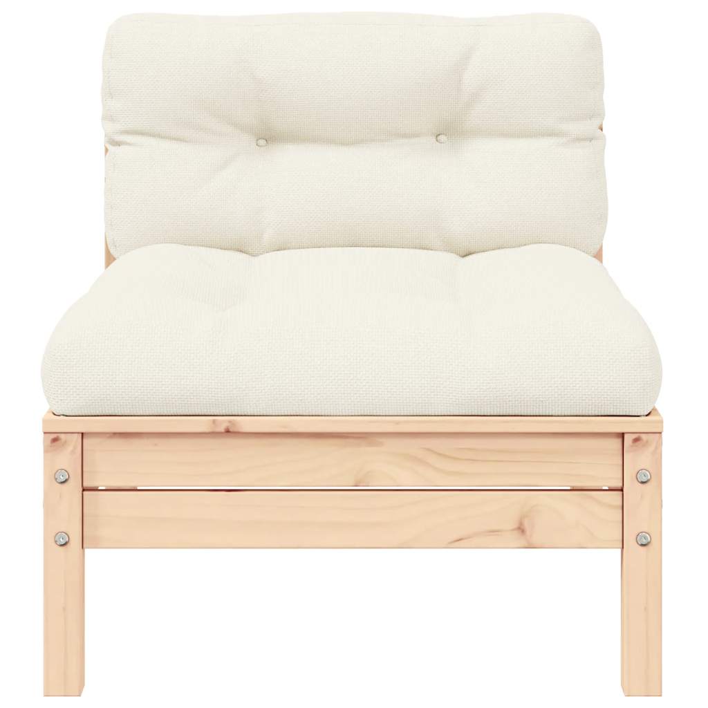 Mittensoffa med gräddvita dynor massiv furu