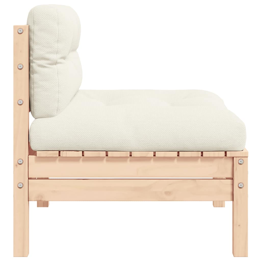 Mittensoffa med gräddvita dynor massiv furu