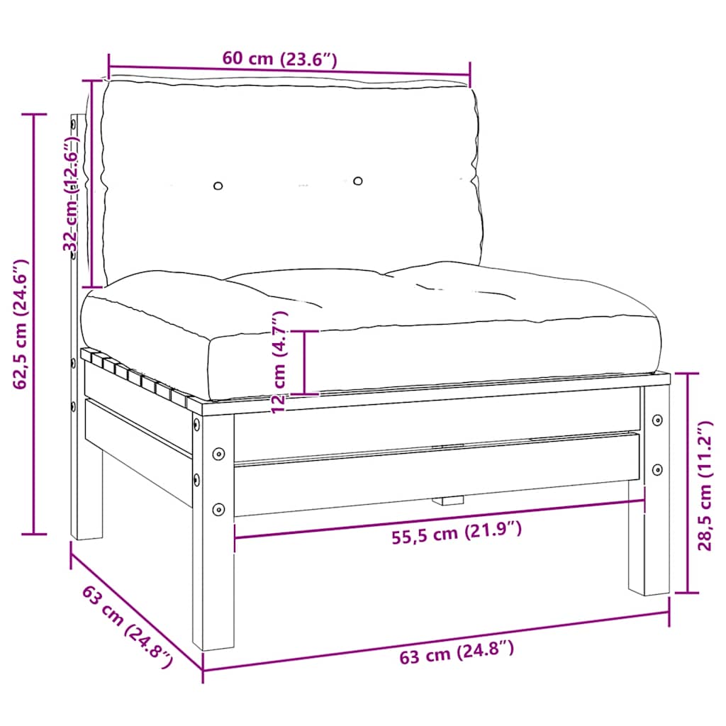 Mittensoffa med gräddvita dynor massiv furu