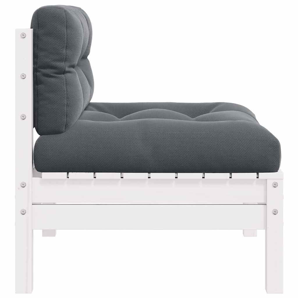 Mittensoffa med vita dynor massiv furu