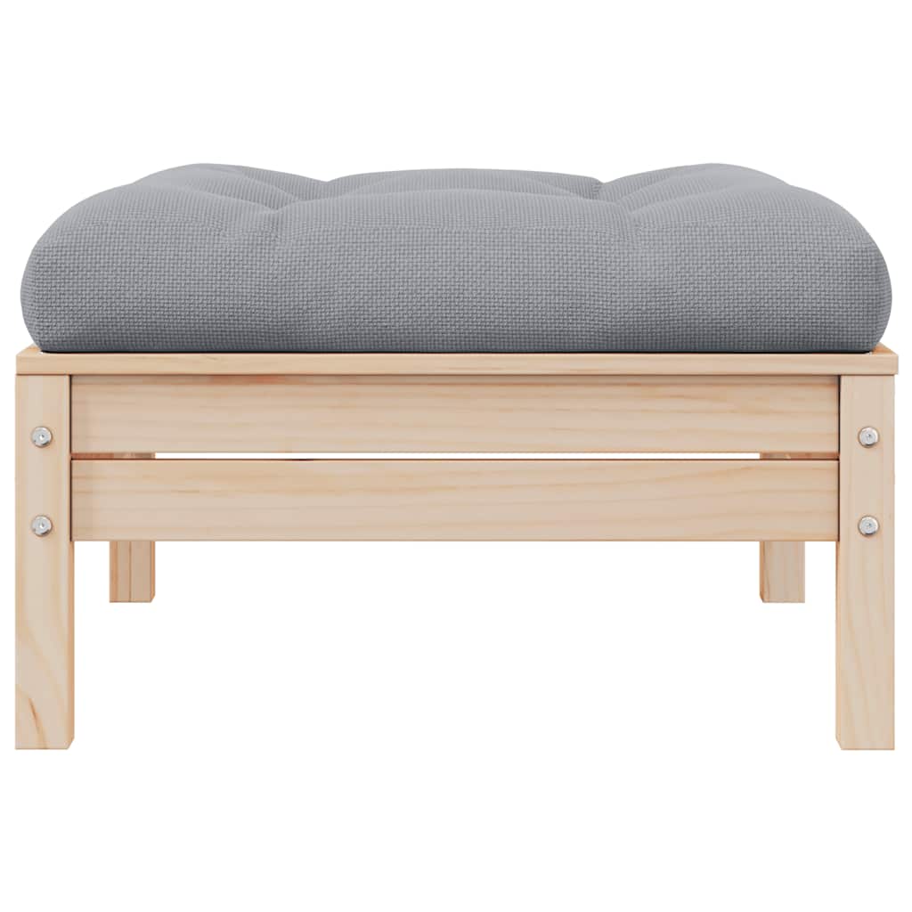 Fotpall med dyna för trädgården grå massiv furu