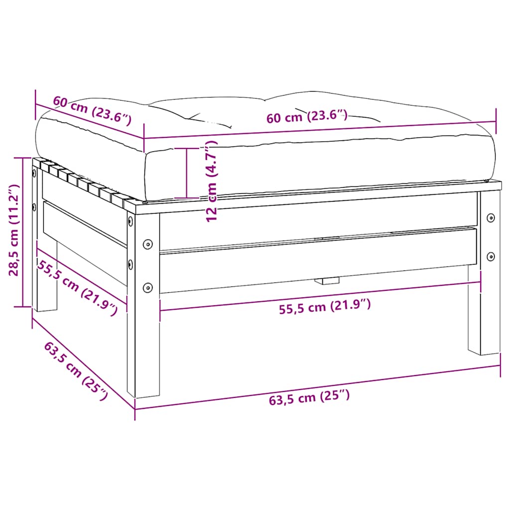 Fotpall med dyna för trädgården antracit massiv furu