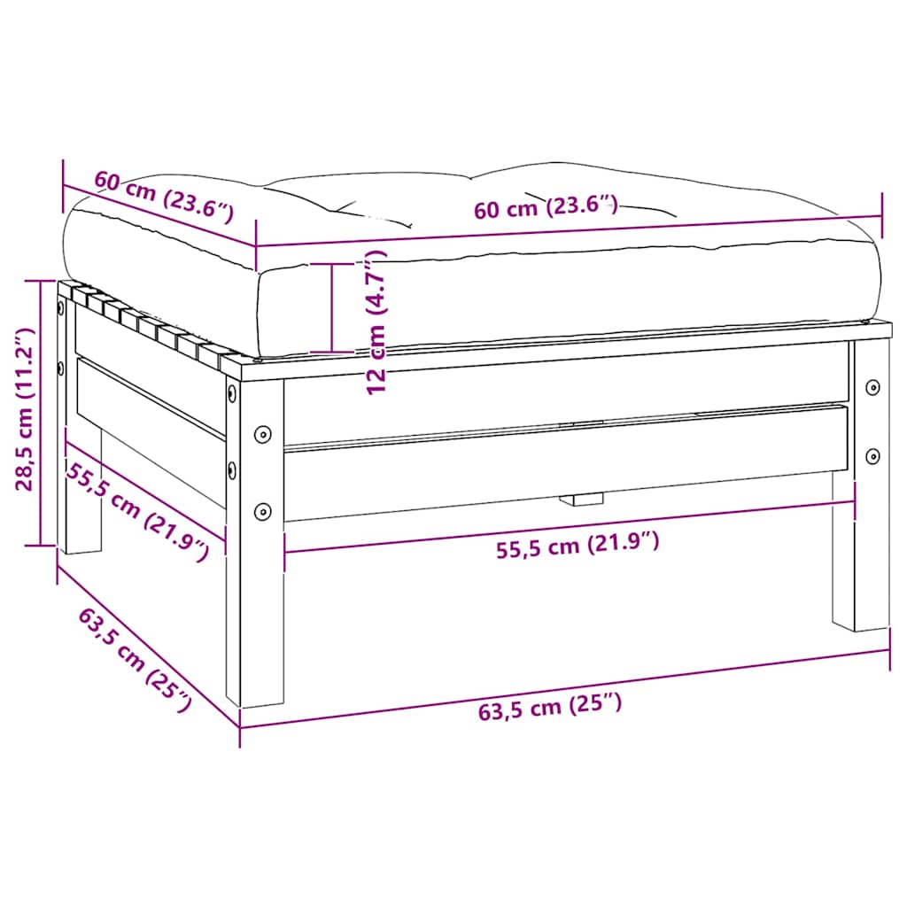 Fotpall med dyna för trädgården svart massiv furu