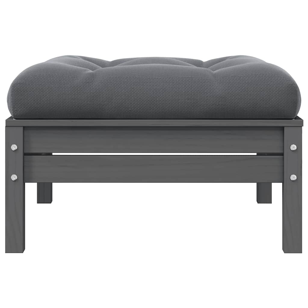 Trädgårdssoffa 2-sits med grå dynor massiv furu