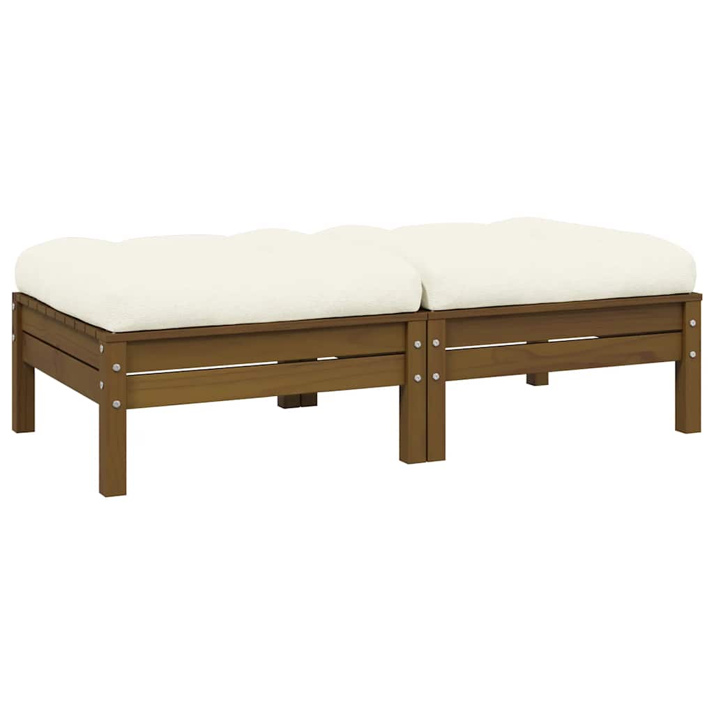 Trädgårdssoffa 2-sits med gräddvita dynor massiv furu