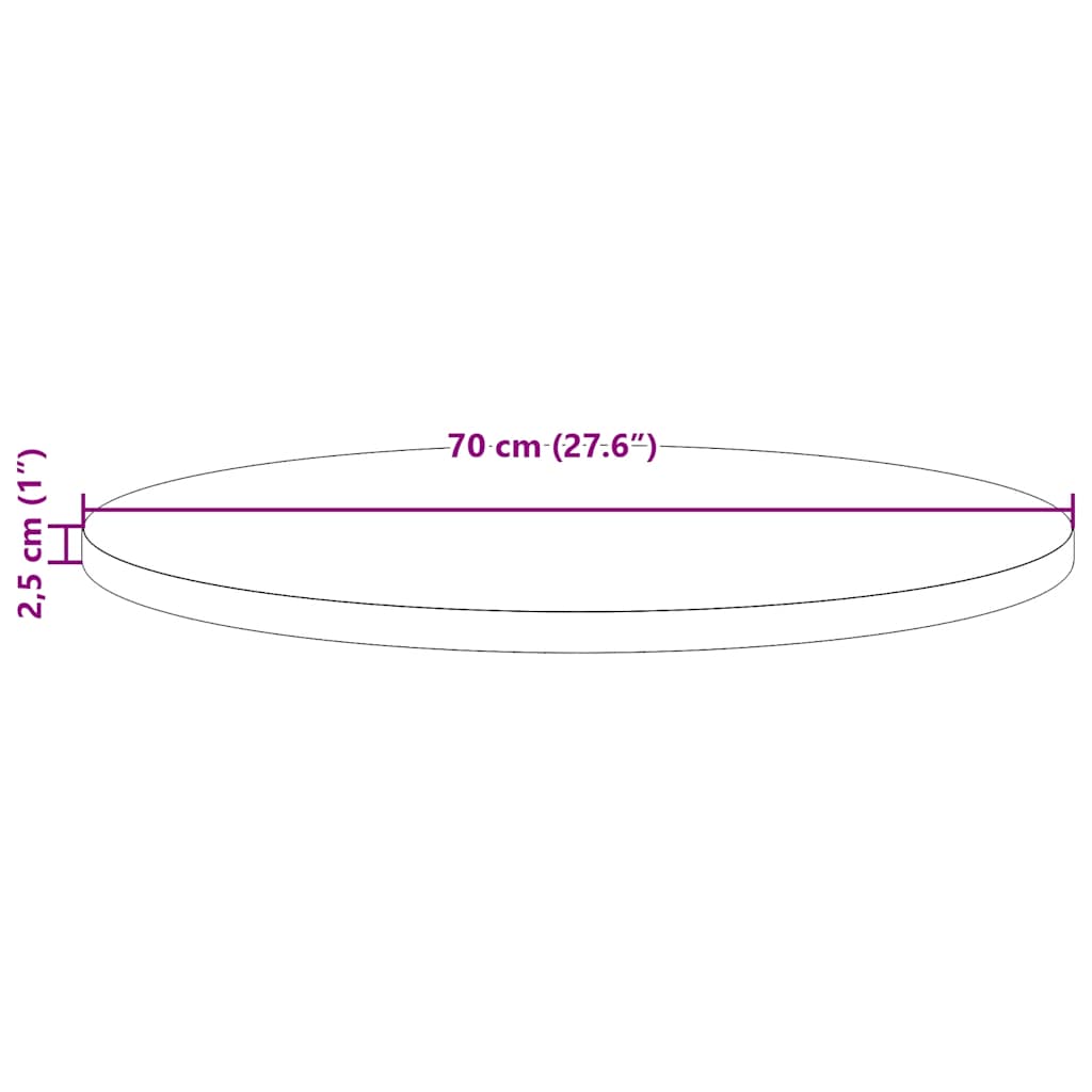Bordsskiva vit Ø70x2,5 cm massiv furu