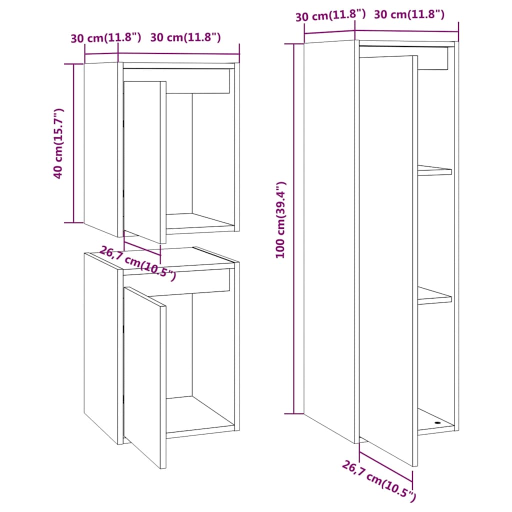 Tv-bänk 3 st vit massiv furu