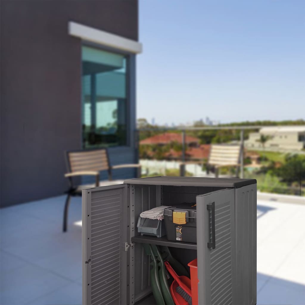 Förvaringsskåp för trädgården grå och svart 68x37x84 cm PP