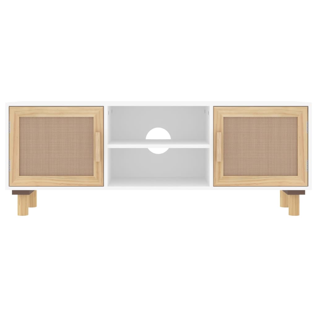 Tv-bänk Vit 105x30x40 cm massiv furu & naturlig rotting