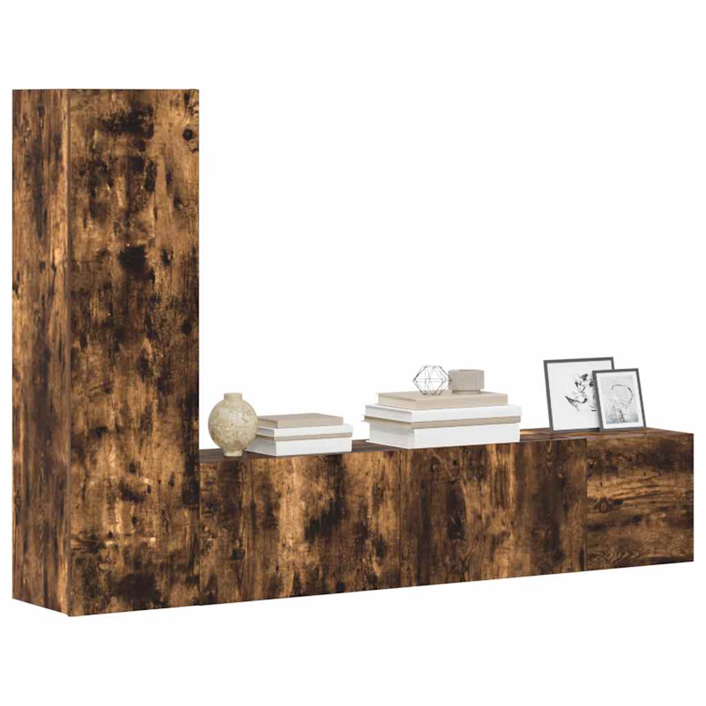 TV-skåp 3 delar rökfärgad ek konstruerat trä