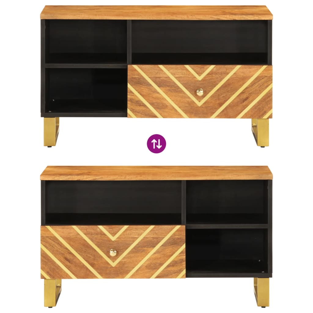 Tv-bänk brun och svart 80x33,5x46 cm massivt mangoträ