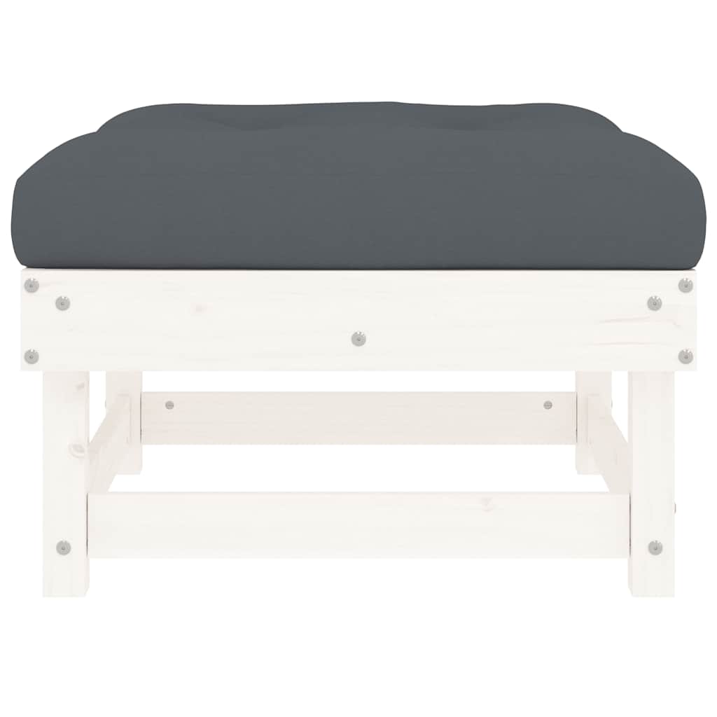 Fotpall med dyna för trädgården vit massiv furu