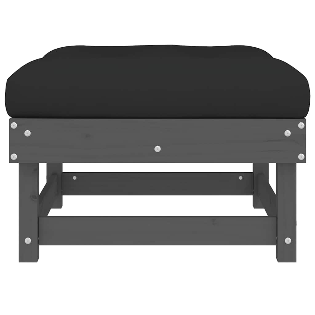 Fotpall med dyna för trädgården grå massiv furu