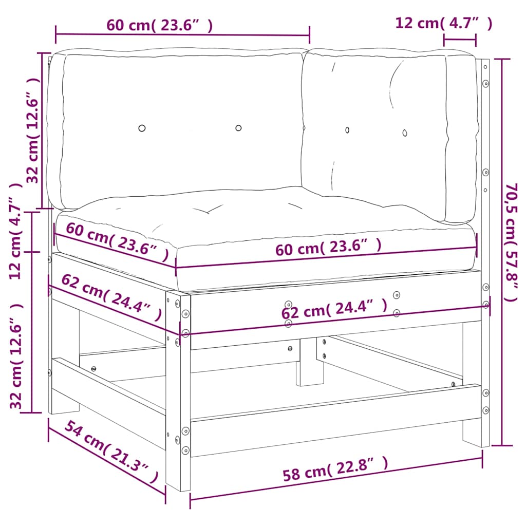 Hörnsektion till soffa med dynor massiv douglasgran
