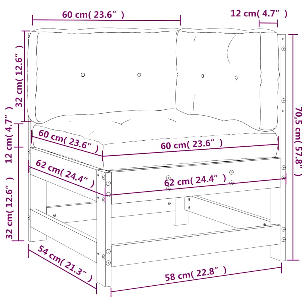 Hörnsektion till soffa med dynor grå impregnerat furu