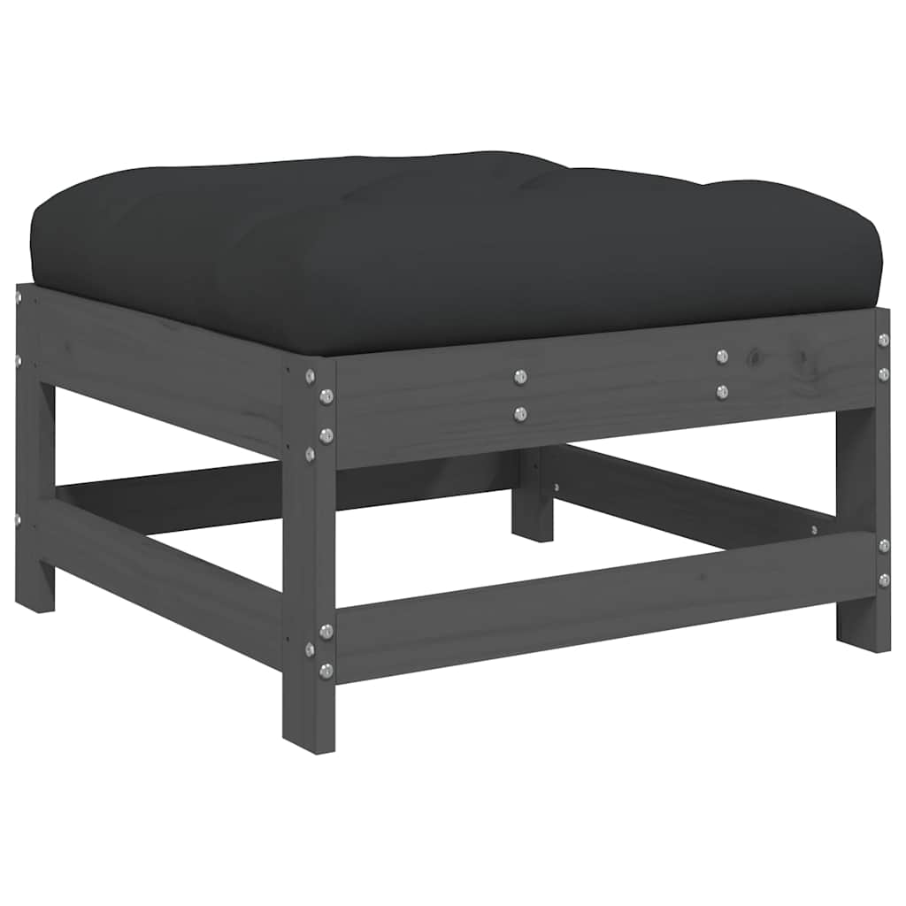 Fotpall med dyna för trädgården grå massiv furu