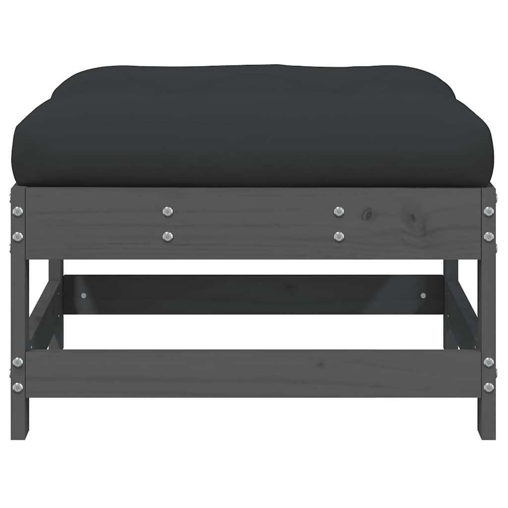 Fotpall med dyna för trädgården grå massiv furu