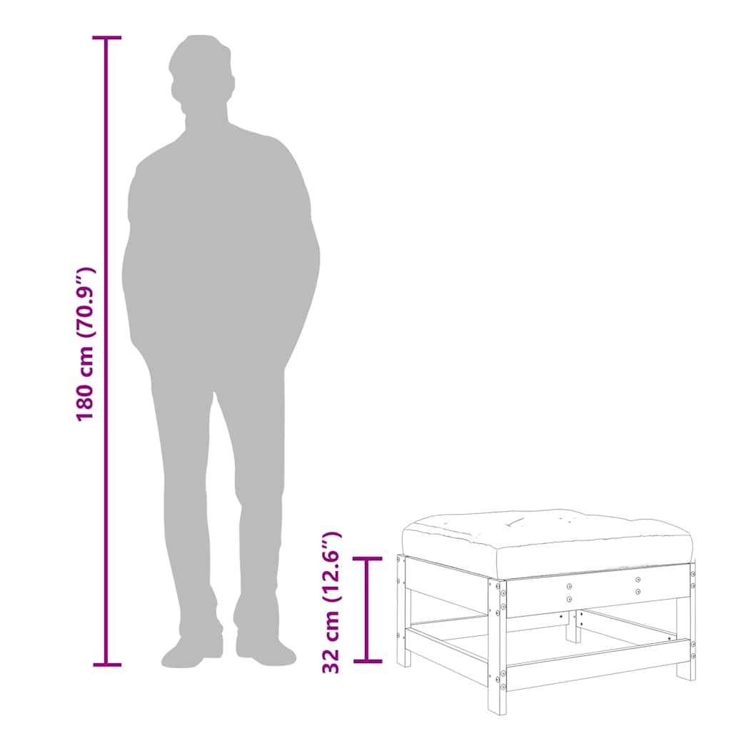 Fotpall med dyna för trädgården honungsbrun massiv furu