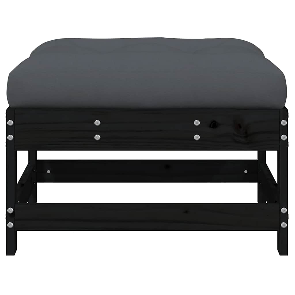 Fotpall med dyna för trädgården svart massiv furu