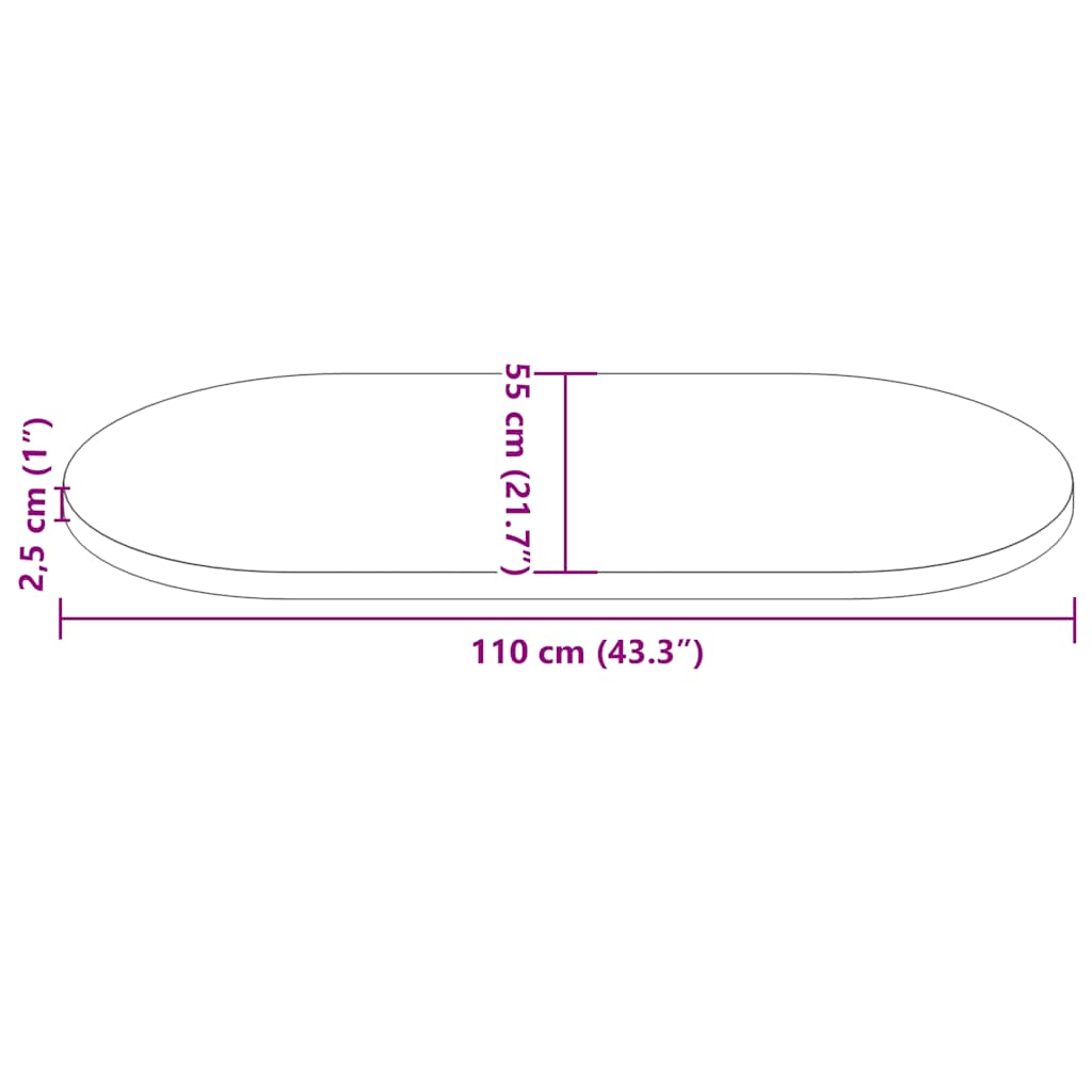Bordsskiva vit 110x55x2,5 cm oval massiv furu