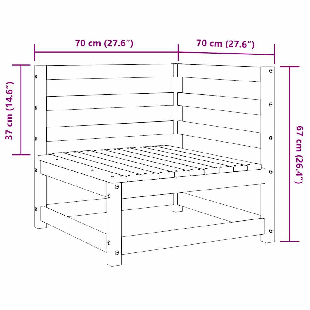 Trädgårdssoffa hörn vaxbrun 70x70x67 cm massiv furu