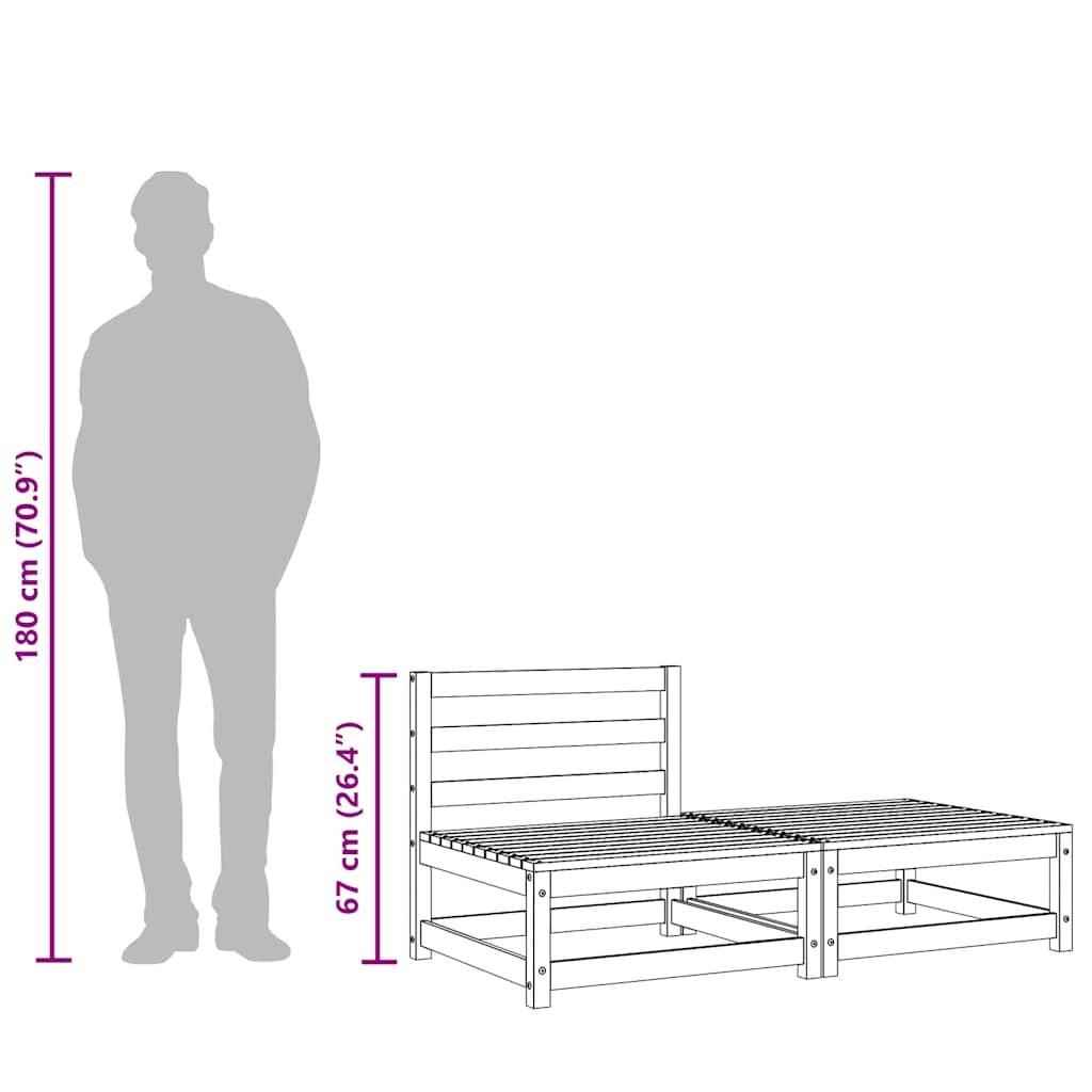 Trädgårdssoffa utan armstöd med fotpall massiv furu