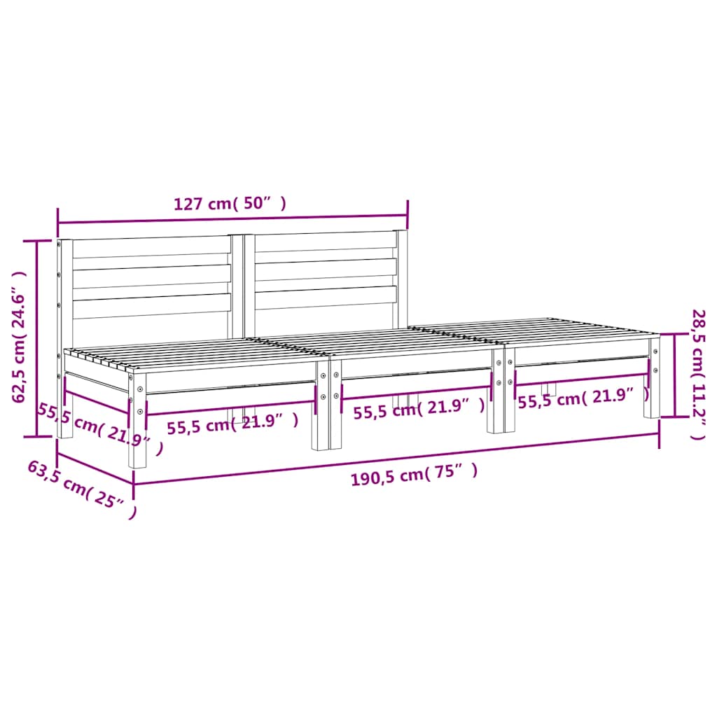 Trädgårdssoffa 3-sits massiv furu