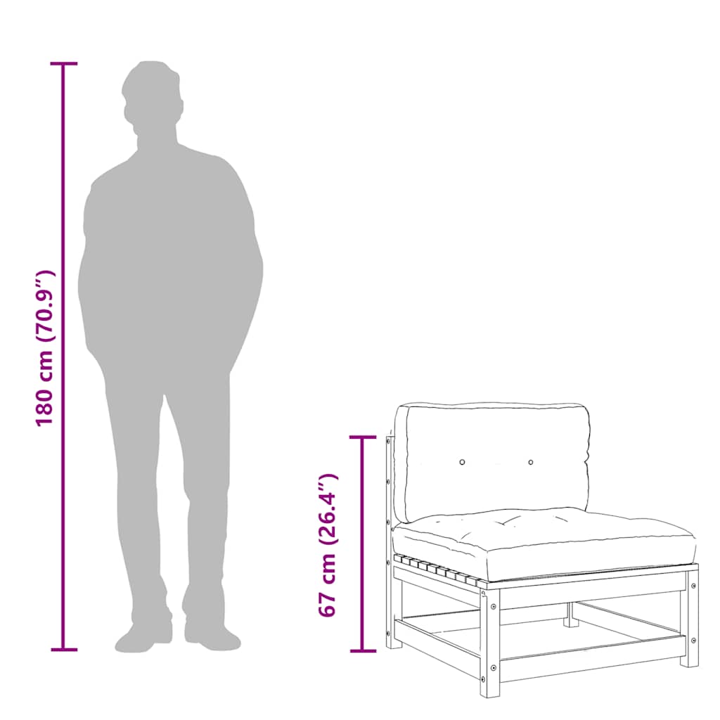 Trädgårdssoffa utan armstöd med dynor vaxbrun massiv furu