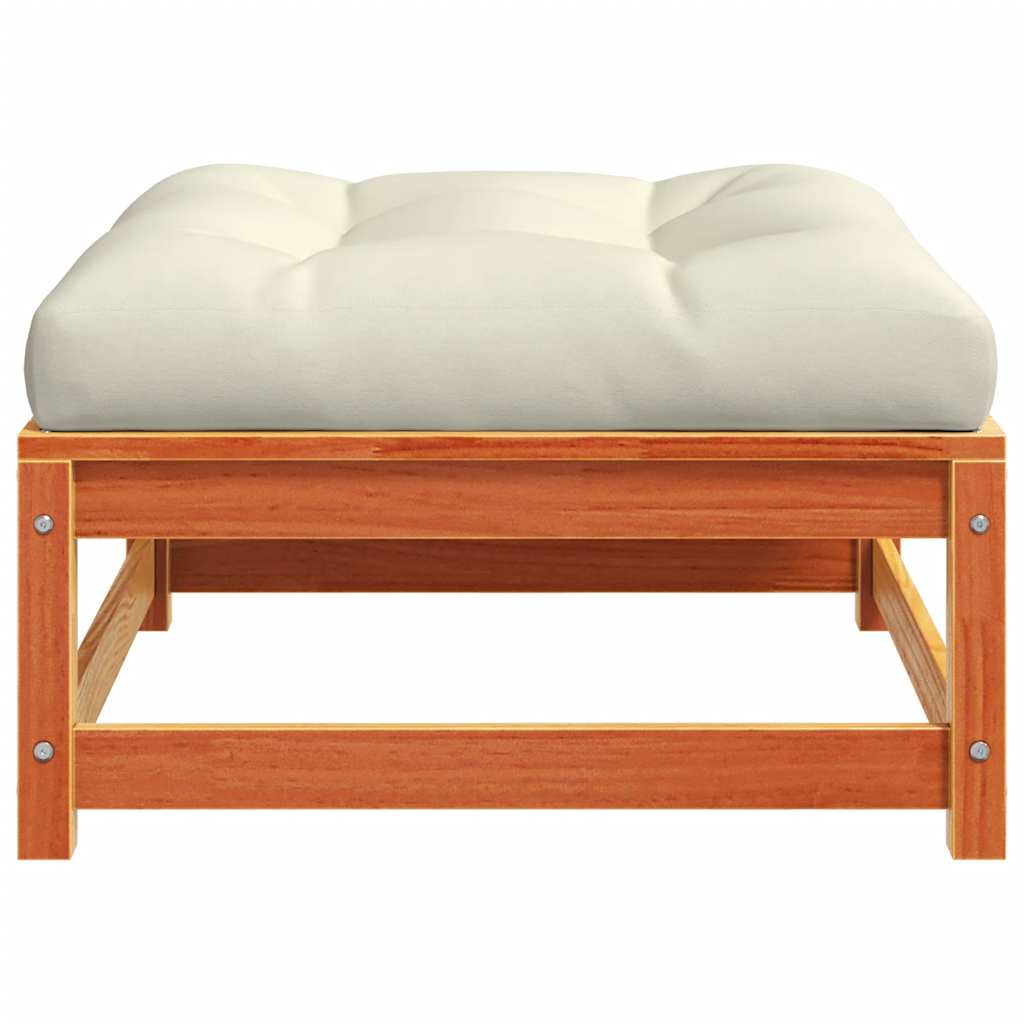 Trädgårdspallar med dynor 2 st vaxbrun massiv furu