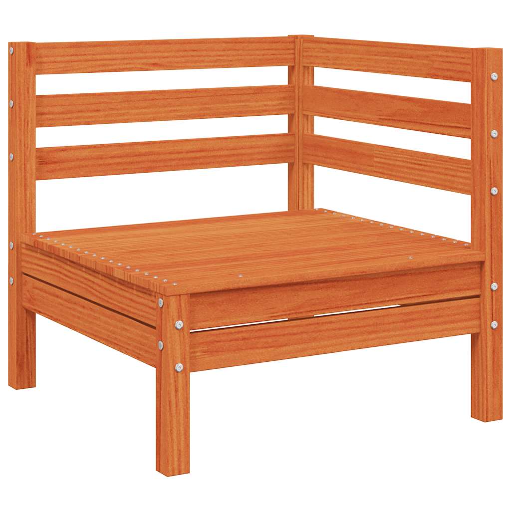 Hörnsektion till trädgårdssoffa med dynor vaxbrun massiv furu