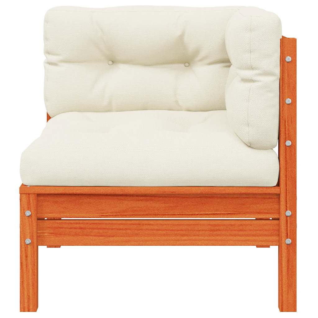 Hörnsektion till trädgårdssoffa med dynor vaxbrun massiv furu