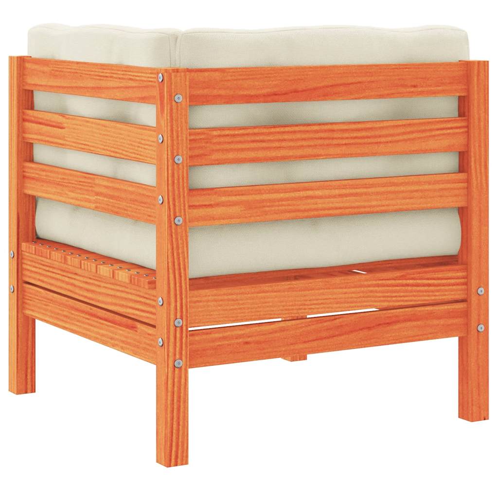 Hörnsektion till trädgårdssoffa med dynor vaxbrun massiv furu