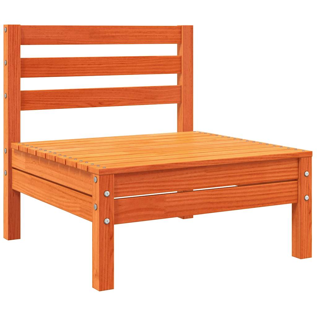 Trädgårdssoffa utan armstöd med dynor vaxbrun massiv furu