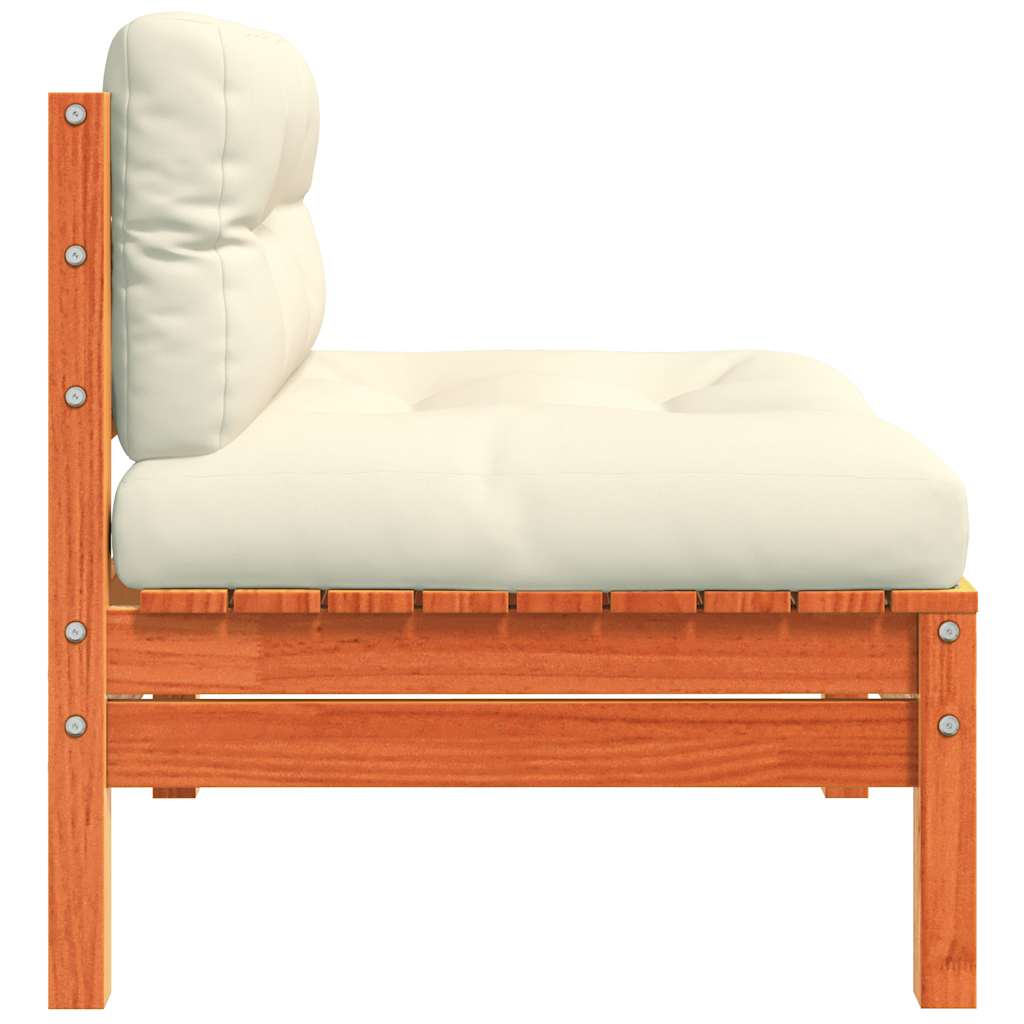 Trädgårdssoffa utan armstöd med dynor vaxbrun massiv furu