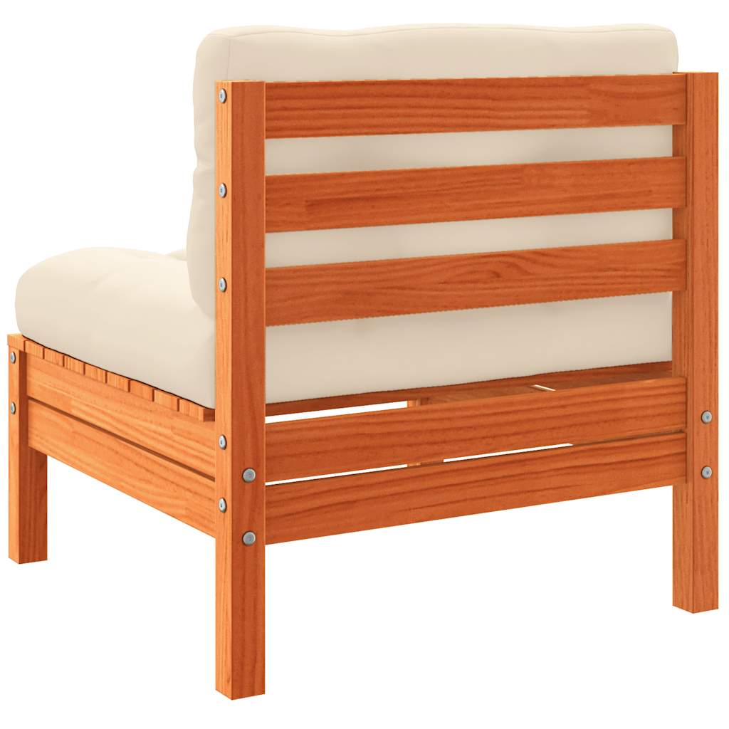 Trädgårdssoffa utan armstöd med dynor vaxbrun massiv furu