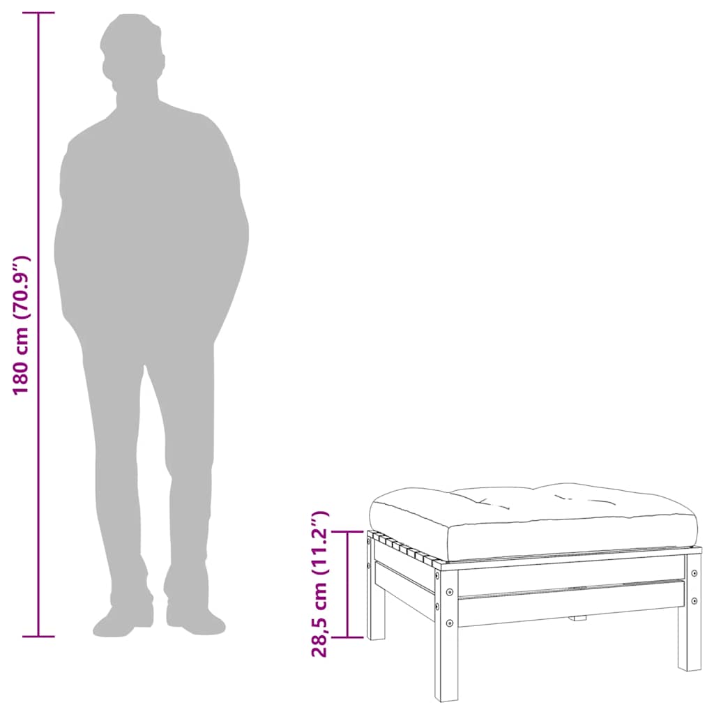 Fotpall med dyna för trädgården vaxbrun massiv furu