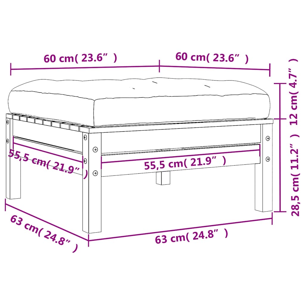 Fotpall med dyna för trädgården massiv douglasgran