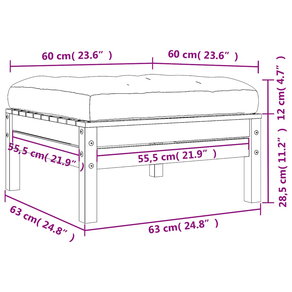 Fotpallar med dynor för trädgården 2 st impregnerad furu