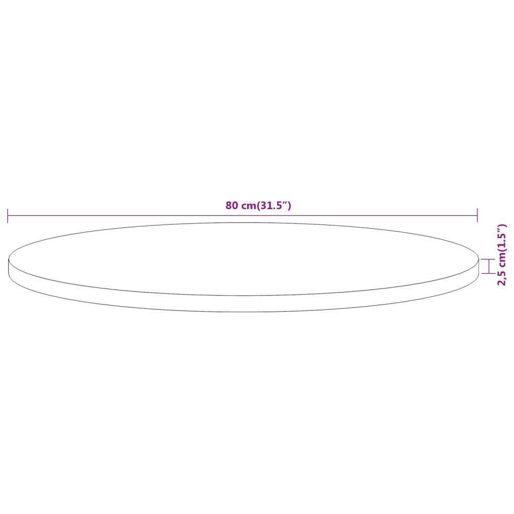 Bordsskiva Ø80x2,5 cm rund massivt akaciaträ