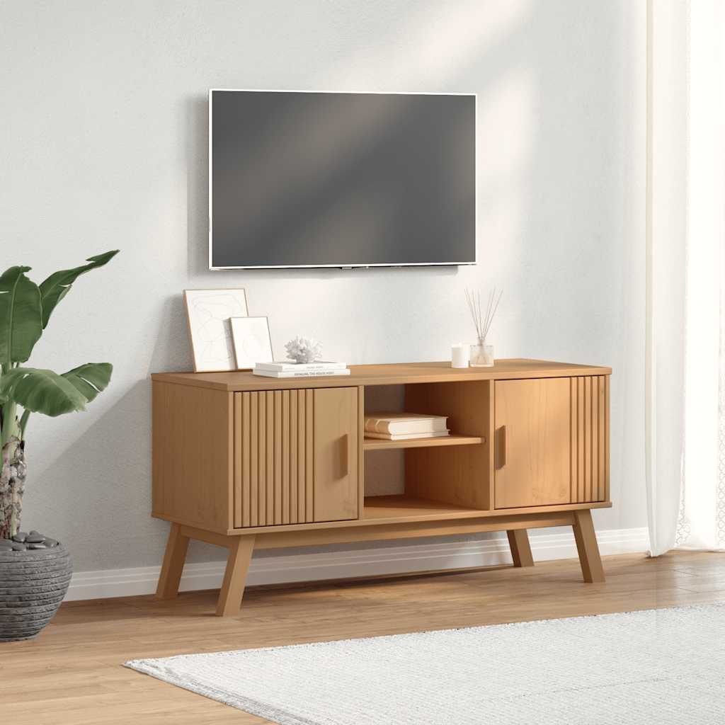 Tv-bänk OLDEN brun 114x43x57 cm massiv furu