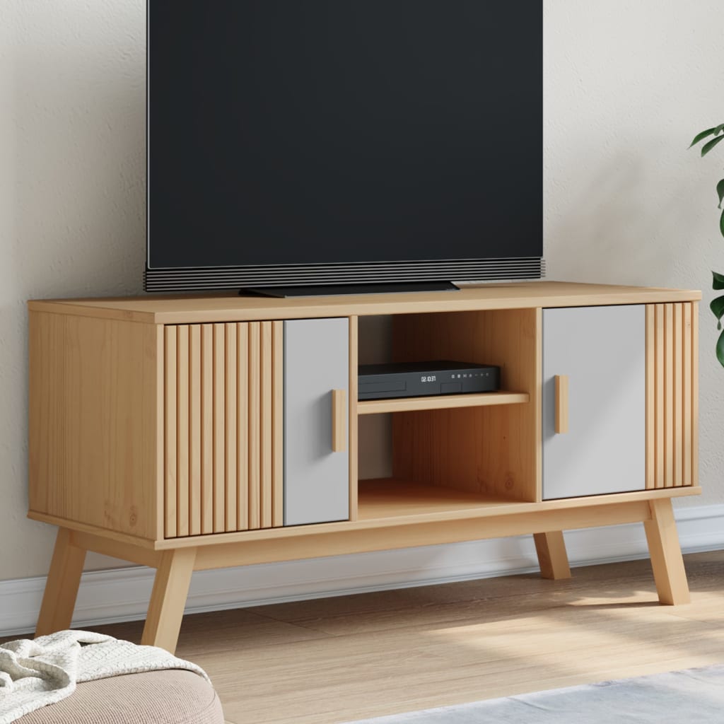 Tv-bänk OLDEN grå och brun 114x43x57 cm massiv furu