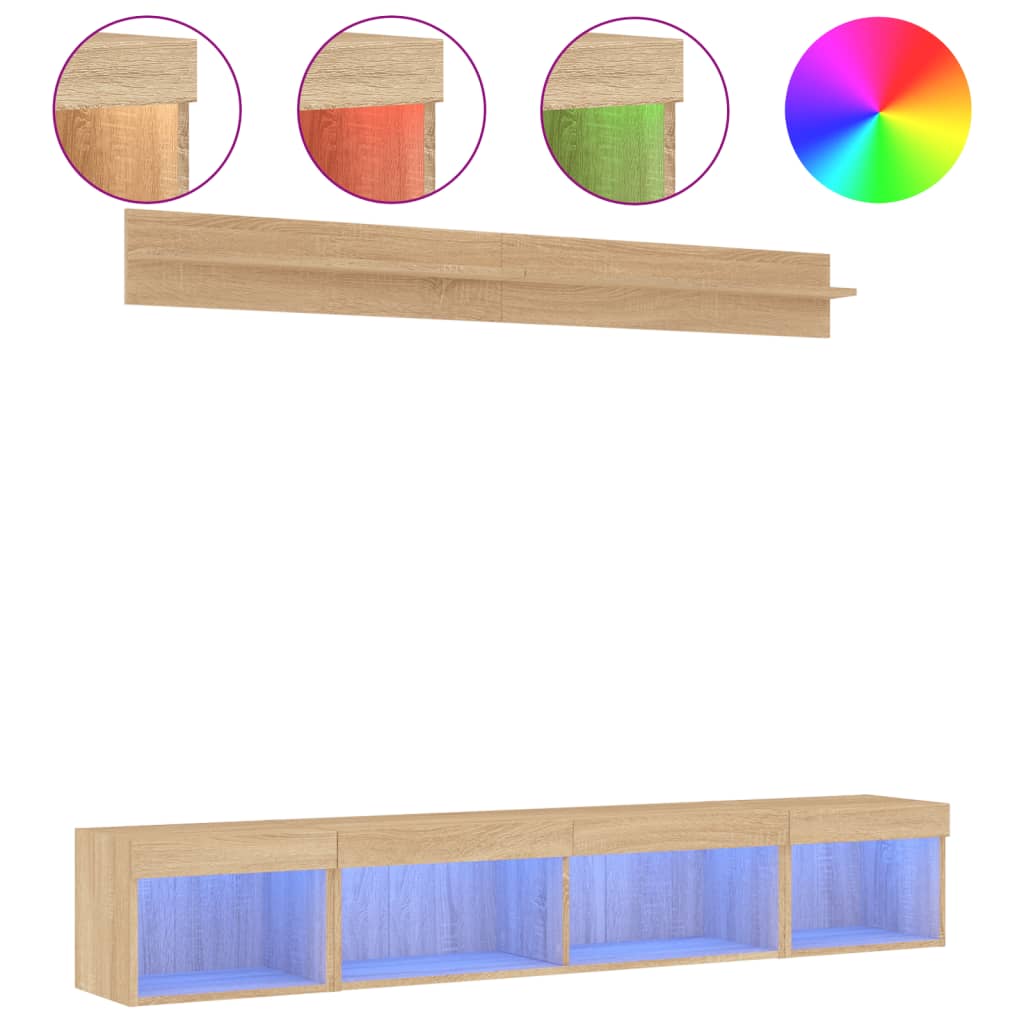 Tv-bänk 5 delar LED sonoma-ek konstruerat trä