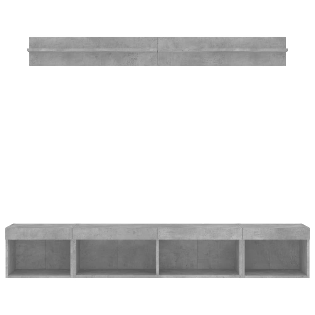 Tv-bänk 5 delar LED betonggrå konstruerat trä