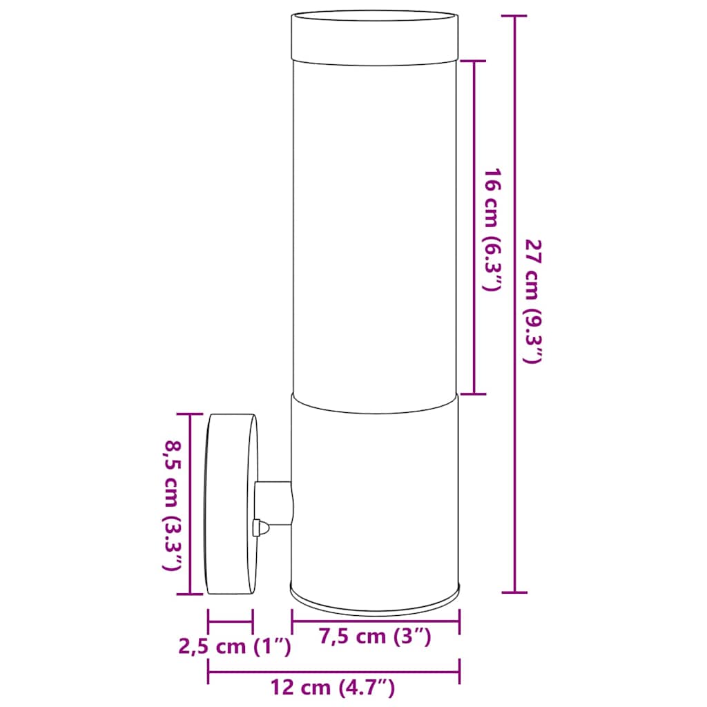 Utomhusvägglampa Silver 12 x 7.5 x 27 cm Rostfritt stål